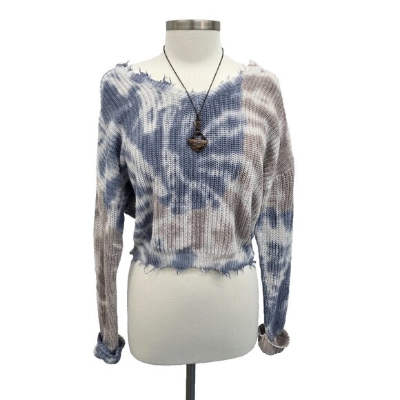 Jessica Simpson Distressed Tie-Dye Pullover Sweater Cropped Frayed Hem Size S - Picture 1 of 16